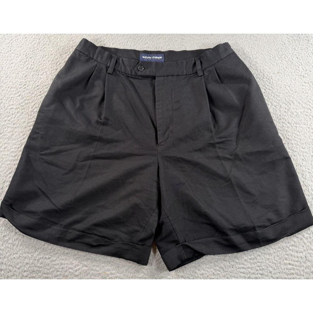 VTG Polo Ralph Lauren Pleated Chino Shorts Womens 12 Black Cuffed Preppy Rayon